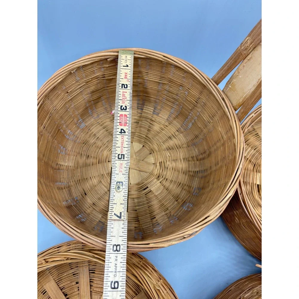 Vintage Chinese Wedding Basket 3 Tier‎ Woven Bamboo Wicker Tiffin Carrier 15